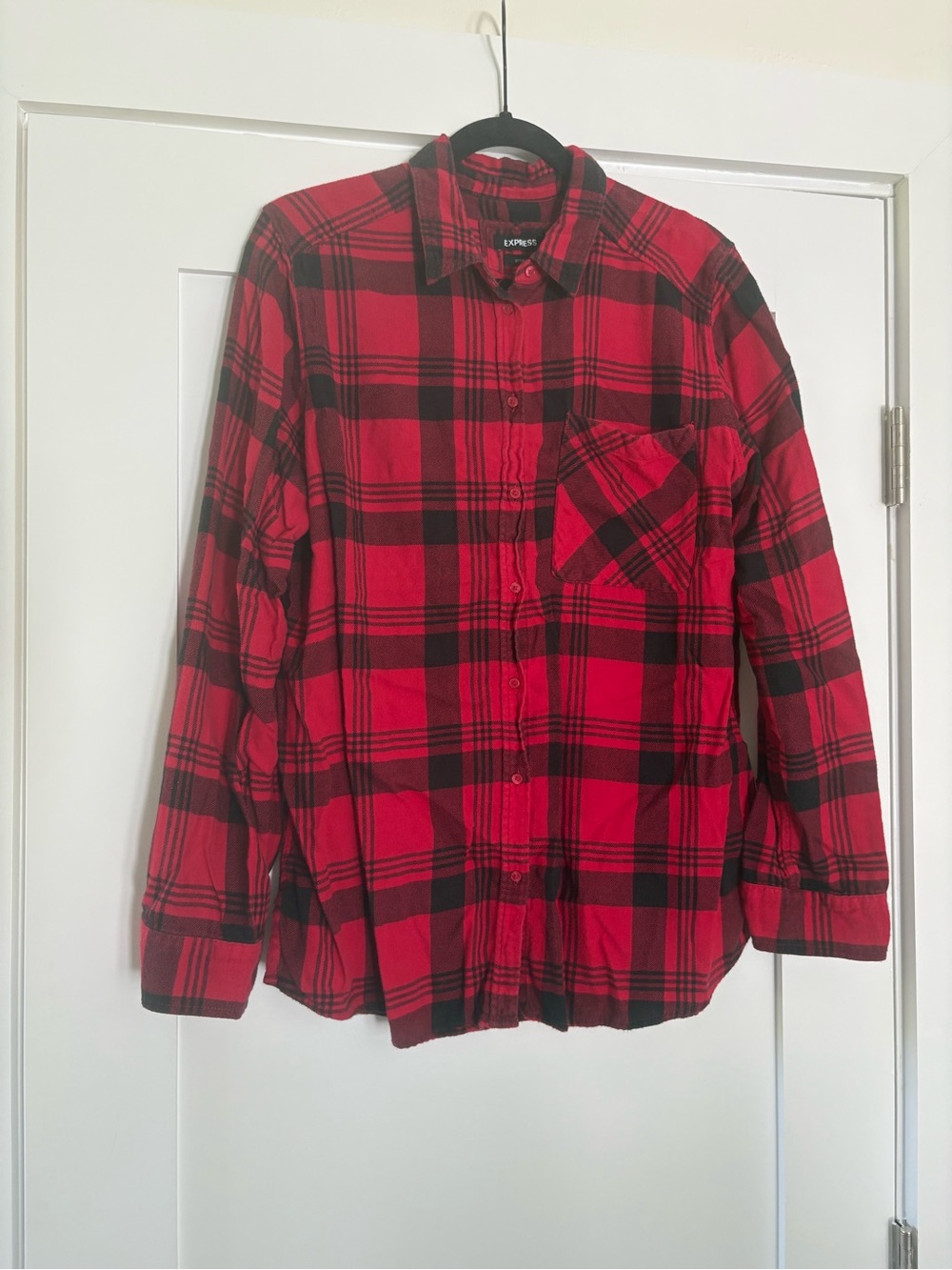 Express Red & Black Buffalo Plaid Boyfriend Flannel L